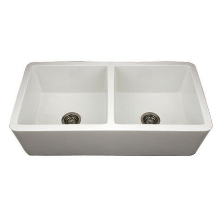 WHITEHAUS COLLECTION Whitehaus Collection Alfi Trade WH3719-WHITE 36.75 in. Duet reversible double bowl fireclay sink with smooth front apron- White WH3719-WHITE